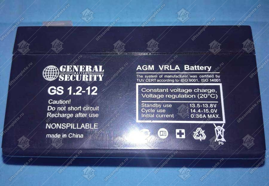 Аккумулятор, GENERAL SECURITY, GS 1.2-12, 12B, 1,2Ач