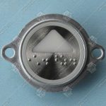 Кнопка вызова/приказа, KONE, AVDBUT, символ ВВЕРХ, круглая, серебристая поверхность, красная подсветка, с крепёжными отверстиями и шрифтом Брайля